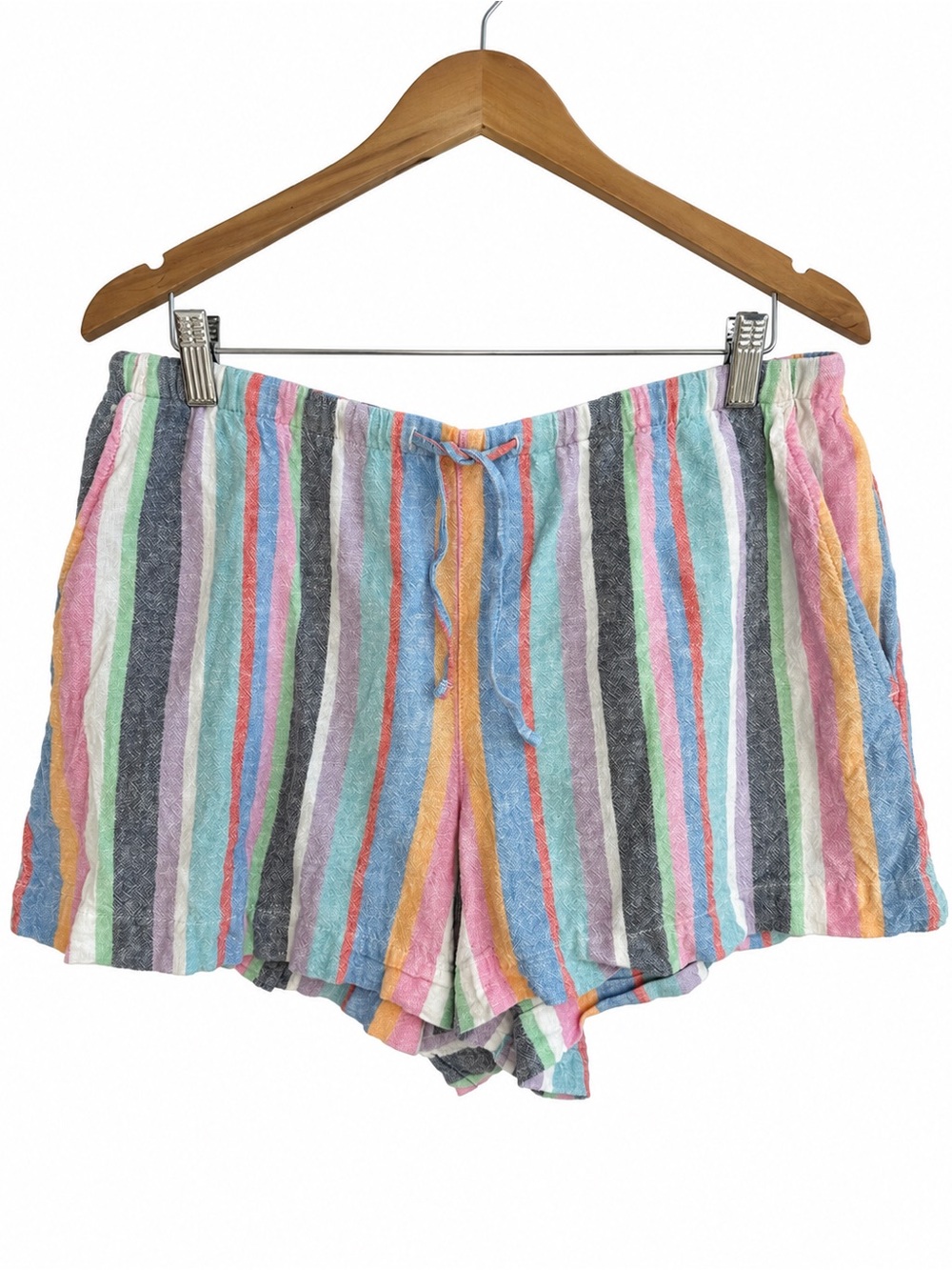 GAP Linen Blend Striped Pull-On Shorts Women’s Size L Pastel Coastal Beachy